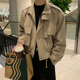 Threebooy Autumn Clothing Men's Luxury Jacket Casual Streetwear Turn-down Collar Pocket Korean Popular Harajuku Retro Long Sleeve Coat